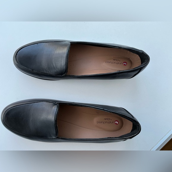 Classic 100% Black Leather Loafers Unstructured Clarks  Arch Support NWOT - Picture 4 of 11